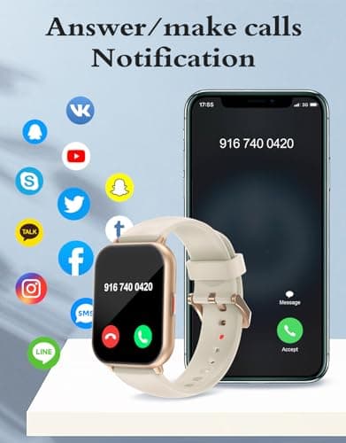 RUIMEN Smart Watches for Women Men (Answer/Make Calls, 2 Bands Included), 1.8" Smartwatch for iOS/Android Phones, Fitness Tracker Heart Rate/Sleep Monitor Digital Watch Waterproof Milky White