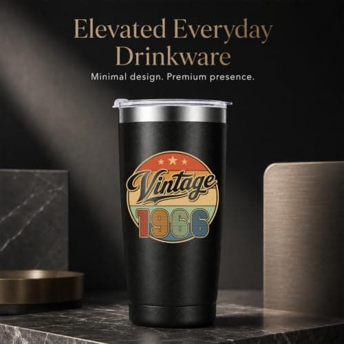 Vintage 1966 20 oz insulated tumbler for a 60th birthday; 18/8 stainless steel, leak-resistant lid, 6h hot/12h cold. 60th Birthday Gifts for Men 20oz Vintage 1966 Tumbler B0HDN44TTW