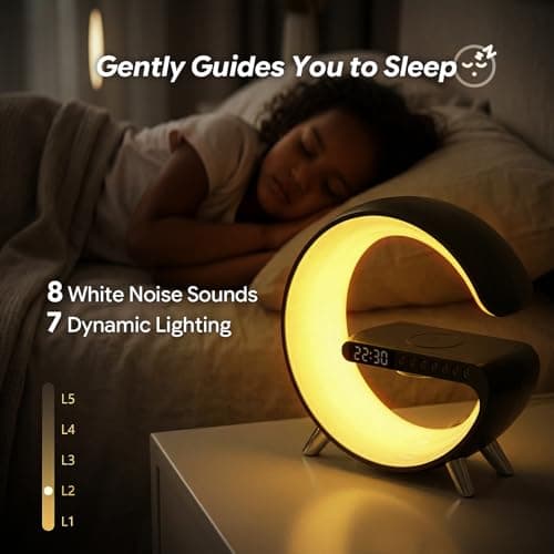 Smart LED Table Lamp for Bedroom with Wireless Charging Bluetooth Speaker, App Controlled Night Light for Kids, Christmas Birthday Gifts for Teens Adults Desk Office Bedroom Decor (Black B0GTYVCXBM