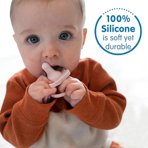 Dr. Brown's Happy Paci 100% Silicone Baby Pacifier, Contoured One-Piece Design, Light Pink/Pink/White, 0-6m, BPA-Free, 3-Pack