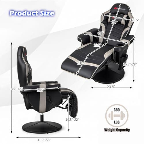 POWERSTONE Gaming Recliner, Adjustable Massage Gaming Chair with Cup Holder Footrest Ergonomic Single Sofa Living Room Home Theater Seating with Side Pouch (Grey)