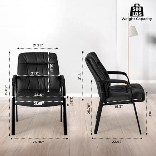 OLIXIS Office Waiting Room Guest Chair, 500lbs Office Reception Lobby PU Leather Chair No Wheels with Padded Armrest for Conference Lobby Medical Waiting Area Bedroom Elderly, Black