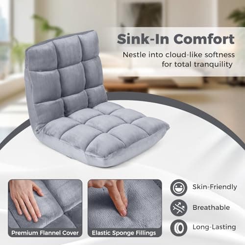COSTWAY Floor Chair, Video Gaming Chairs with Back Support, Adjustable 14-Position, Alloy Steel Frame, Lazy Sofa Lounge Recliner for Adults Kids (Silver Grey)