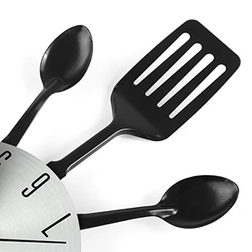 CIGERA 16 Inch Cutlery Kitchen Wall Clocks with Fork and Spoon Dial, Silent Clock Movement and Battery Operated, Great Wall Decor and Housewarming Gifts
