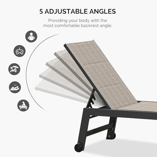 PURPLE LEAF Outdoor Chaise Lounge Set of 2 Aluminum Patio Lounge Chair with Wheels and Side Table Pool Chaise Lounge Chair for Outdoor Backyard Poolside Camel (2 Lounges Chairs W/Table)