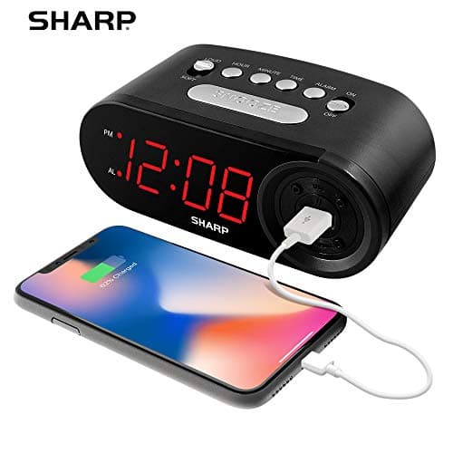 Sharp Digital Easy to Read Alarm Clock with 2 AMP High-Speed USB Charging Power Port - Charge Your Phone, Tablet with a high Speed Charge! Simple, Easy to Use Operation, Midnight Black