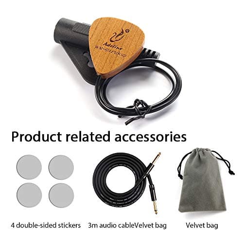 Adeline Ukulele pickup transducer, It's suitable for Classical Acoustic Guitar Violin Viola Banjo Mandolin Ukulele Uke Cello， can "eq" the sound with placement front,side,back etc. (Heart)