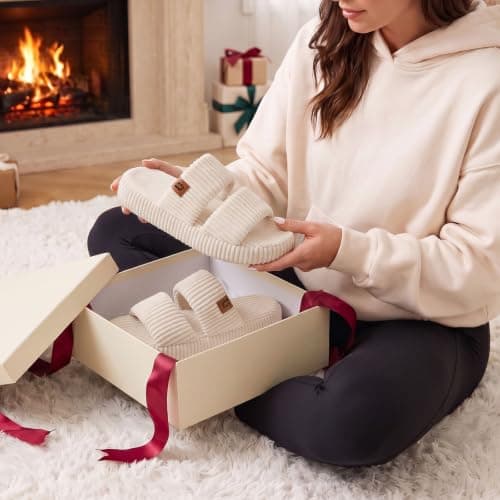 Dual-Strap Slide Sandals, Comfortable Cushioning , Lightweight Non-Slip Sole, Home Bedroom, Birthday Gift, Machine Washable LongBay Slippers for Women Memory Foam Open Toe Indoor House Shoes Gifts B0DP277YRM