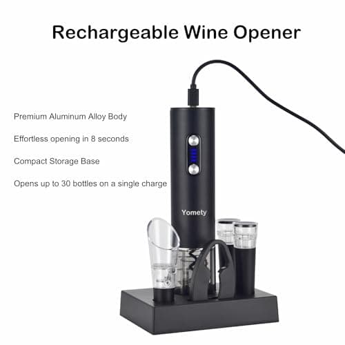 Electric Opener Set With Base, Accessories Including Rechargeable Corkscrew, Aerator, Stoppers and Foil Cutter - Perfect Gifts for Wine Lovers
