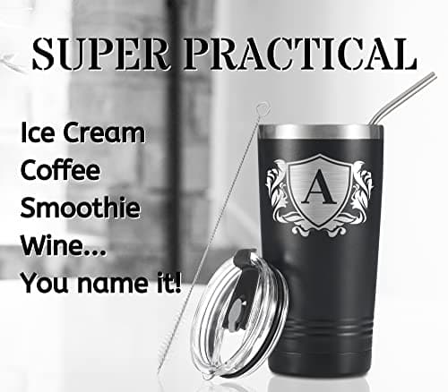 Onebttl Onebttl Personalized Gifts for Men with Initials, Monogrammed Travel Tumbler for Him, Custom Coffee Cups, Unique Birthday Christmas Gifts for Men who Have Everything, Black, 20oz, J
