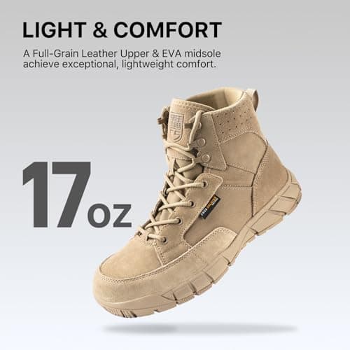 FREE SOLDIER Men's Durable Work Boots 6 Inches Lightweight Waterproof Hiking Boots Suede Leather Tactical Boots