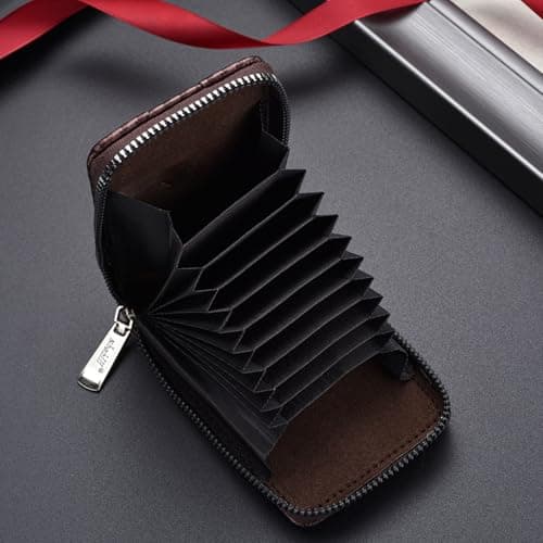 Generic Leather Wallets for Men, Slim Zipper Card Holder Wallet, Compact Bifold Wallet, Small Travel & Business Wallet for Men, Gifts for Husband Dad, Brown