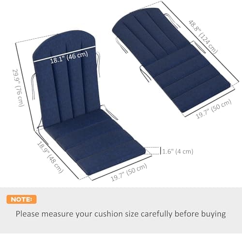 Outsunny Adirondack Chair Cushion Set of 4, Outdoor Chair Cushions with Ties, 25D High-Density Foam, High Back Patio Chair Cushions, Fade Resistant for Patio Furniture, 49" x 20" x 2", Navy Blue