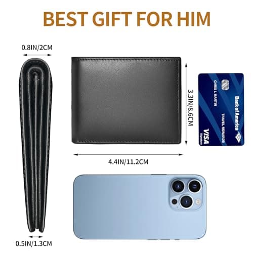 MARZAHAR Genuine Leather Mens Wallet, RFID Blocking Bifold Wallet for Men with ID Window, 11 Credit Card Slots (Black)