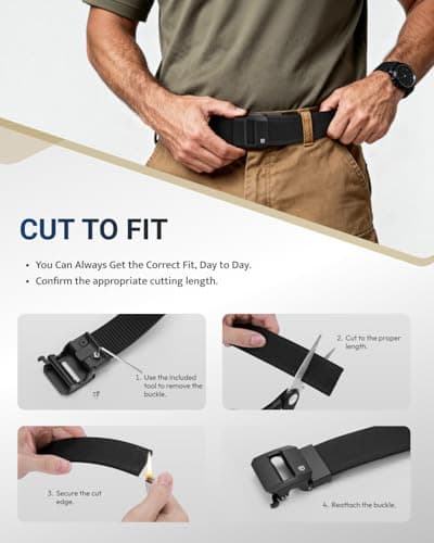 FAIRWIN Tactical Gun Belt, Ratchet CCW EDC Stiff Heavy Duty Work 1.5" Battle Concealed Carry Rigid Patented Nylon Men Belts