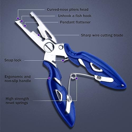 Fishing Pliers, Stainless Steel Fish Hook Remover 2PCS, Multi-Function Fishing Line Cutter Split Ring Opener, Fishing Braid Scissors Gear Accessories Fish Gripper with Lanyard Fly Fishing Tool