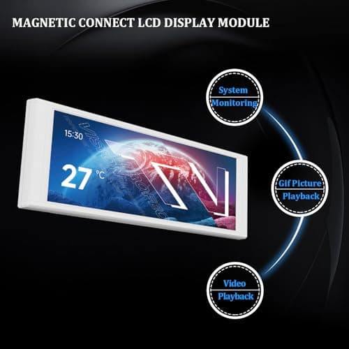 Thermalright Trofeo Vision LCD White Edition Case Sub-Display Features a 6.86-inch Full-Color LCD Screen (1280x480 Resolution) with Magnetic Panel Design. Supports DIY Dynamic/Static Images (White).