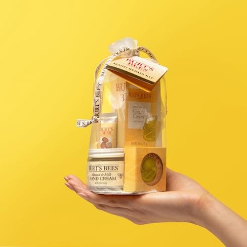 Burt's Bees Back to School Gift Ideas - Hand Repair Set, 3 Hand Creams plus Gloves - Almond Milk, Lemon Butter Cuticle Cream, Shea Butter Repair