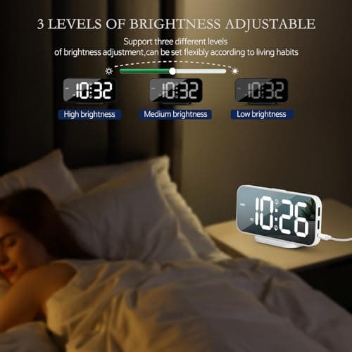 SMOUPING Digital Alarm Clock for Bedroom,6.7" LED Clock Mirror Surface with 2 USB Charger Port,Adjustable Brightness,Dual Alarm,Snooze,12/24H,Large Display Clock for Room Decor(White)