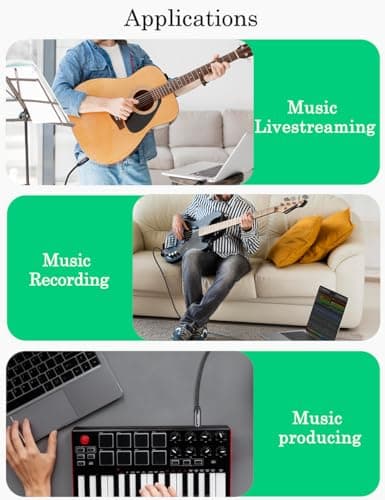 DUKABEL USB Guitar Cable, USB-A to 1/4 TS Cord for Guitar Recording, 8Feet/2.4Meter Instrument Mono Cord for Bass, Mixer, PC, Laptop(Donot Work with RockSmith)