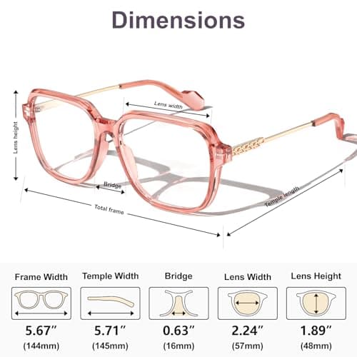 VISOONE Oversized Blue Light Blocking Glasses with Chic Square TR90 Frame and Metal Temple for Women Men REMY