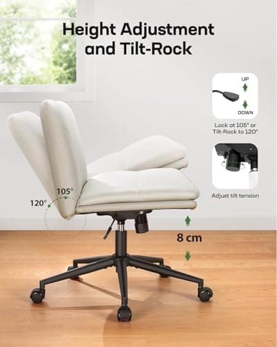 Marsail Criss Cross Office Chair with Wheels, Armless Wide Desk Chair for Active Sitting, PU Leather Cross Legged Chair for Home Office, Pet-Friendly & Easy Clean, Beige