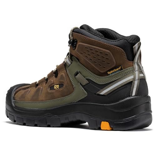 ROCKROOSTER Woodland Waterproof Composite Toe Work Boots for Men, 5" Comp Toe Cap Non-Slip Rubber Safety Boot, Leather Construction Hiking Boots, Comfortable, ASTM F2413-18 I/75 C/75 EH, AK661
