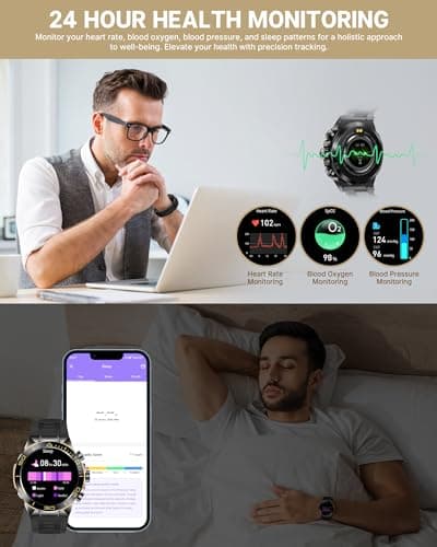 SOUYIE Smart Watch for Men Answer/Make Call for Android iPhone, 1.43" AMOLED HD Screen Mens Luxury Watch, 400mAh Heavy Duty Smartwatch Heart Rate Blood Oxygen Blood Pressure Sleep Monitor Pedometer, 2 Straps