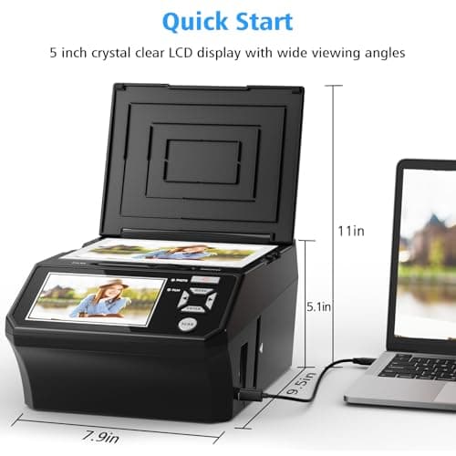 Film & Photo Scanner with 5" LCD Screen, Converts Photo, 135/110 Film Negatives & Slides, Business Card to 22MP Digital Photos, 8GB SD Card Included