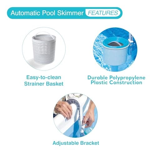Intex Deluxe Automatic Surface Skimmer Bundled with Maintenance Kit w/ Vacuum & Pole, Swimming Pool Cleaning Tools for Above Ground and InGround Pools