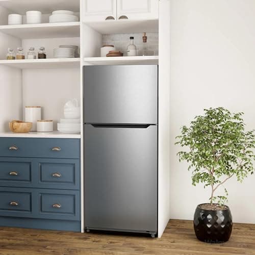 SMETA 30'' Top Mount Refrigerator with Freezer, 16.2 Cu. Ft. Stainless Steel 2-Door Counter Depth Fridge, Energy Saving, Ice Maker Ready, Reversible Door, Frost Free, Ideal for Garage & Office