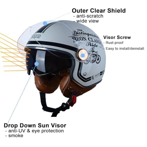 Open Face Motorcycle Helmet for Adults, DOT Approved,3/4 Retro Vespa Helmet, Dual Visors Men's and Women's Motorbike Casco for Moped Cruiser Bobber and Chopper