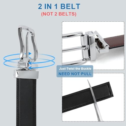 DOOPAI Reversible Leather Belt for Men 1.25" - Dual Sided Dress and Casual Belt, Trim to Fit, 2 Styles in One Belt