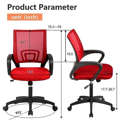 PayLessHere Home Office Chair Desk Computer Chair Adjustable Ergonomic Chair Lumbar Support Armrest Executive with High Density Mesh 360 Degree Swivel Chair for Adults Chair (Pack of 1, Red)