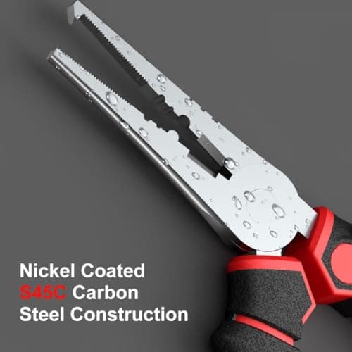 SNAIL TRAIL 7'' Fishing Pliers, Angled Head Split Ring Pliers, Auto-Open by Magnets, Corrosion Resistant Fish Hook Remover, Saltwater Crimping Shot & Wire Cutter Tool