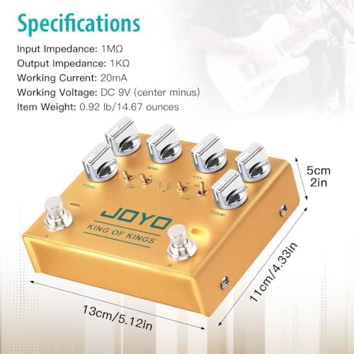 JOYO Dual Crunch Pure Analog Circuit Overdrive Effect Pedal with Independent Clipping for Electric Guitar - True Bypass (King of Kings R-20)