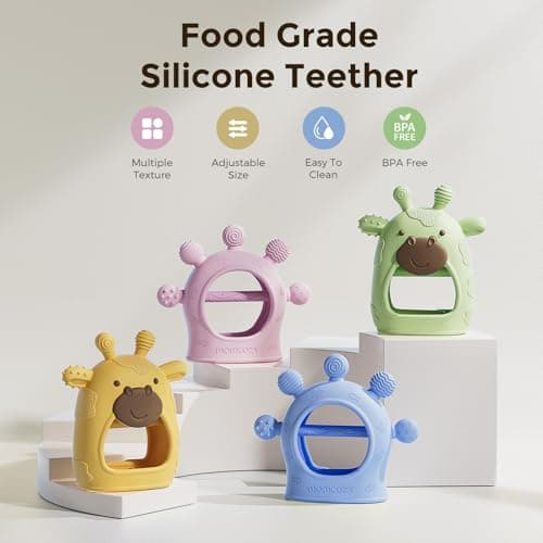 Momcozy Baby Teether Toys | Baby Teething Toys | Baby Teething Relief | Food Grade Silicone Teether Baby Toys | Baby Teether 0-6 Months | Teething Toy 6-12 Months | Baby Essential | Yellow