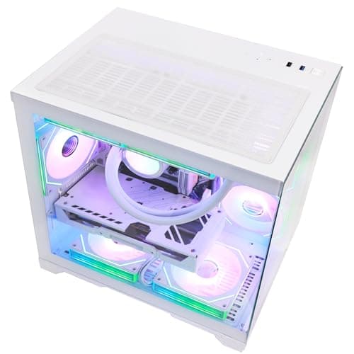 HOENGAGER Panorama Gaming PC Desktop AMD Ryzen 5 9600X 6-Core 3.9GHz, RTX 5060 8GB, 32GB DDR5 RAM 6000MHz,1TB PCIe SSD, WiFi&BT Prebuilt PC 650W PSU,Liquid Cooler,Windows 11, Desktop