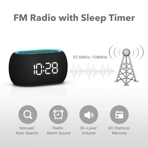 ANJANK Alarm Clock FM Radio with Bluetooth Speaker, Hi-Fi Stereo Sound, 0-100% Dimmer,7 Clolors Night Light, 8 Wake Up Sounds,16-Level Volume, Small Digital Clock with Sleep Timer for Bedroom Bedside