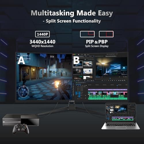 Z-Edge 34" Curved Gaming Monitor, WQHD 1440P 165Hz 144Hz PC Monitor, MPRT 1ms, 21:9 Aspect Ratio, 1500R, 16.7M Colors, 3000:1 Contrast, UG34 Frameless Bezel, 2X DP 1.4 Ports and 2X HDMI 2.0 Port