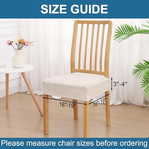 Smiry Waterproof Seat Covers for Dining Room Chairs Set of 4, Stretch Jacquard Removable Washable Chair Seat Slipcovers Protector, No Rear Covers, Beige