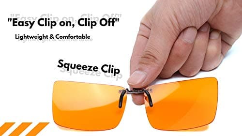 Vyzia Clip On Blue Light Blocking Glasses For Sleep | Fits Over Prescription Glasses, Orange Lenses Help Reduce Computer Eye Strain and Induce Sleep