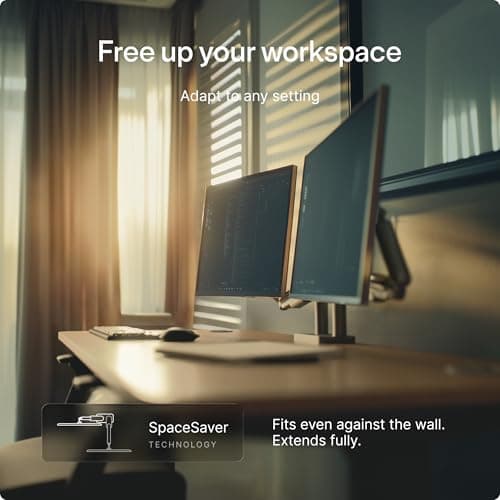 Desktronic Dual Monitor Arm — PowerSpring Technology for 2 Monitors, Up to 34" & 17.6 lbs Each, 360° Rotation, VESA 75/100 Compatible, Ergonomic Design for Home Office & Gaming Setup