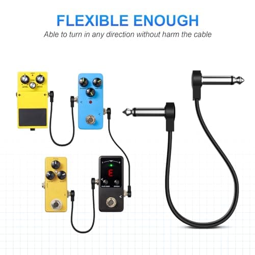 Heams Professional 6 Pack 6 Inch Guitar Patch Cables, Noise Free and Long-Lasting Guitar Pedal Cable, Low Profile Save More Space Pedal Board Cables, Right Angle Flat Patch Cable, Black