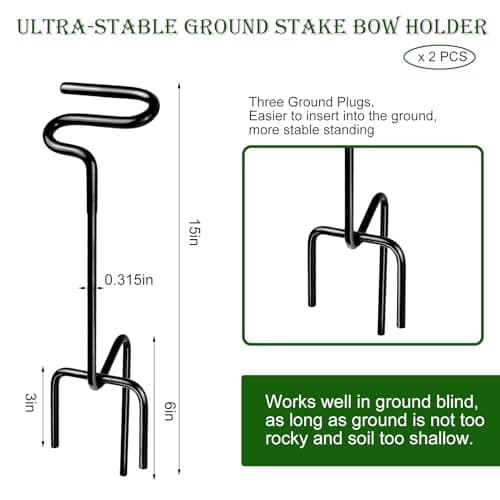 Mofuiry Ground Blind Bow Holder with Rubber Coated, Rustproof Hunting Compound Bow Holder Stable Archery Bow Stand Versatile Ground Stake Bow Holder Archery Accessories for Hunting Target Practice