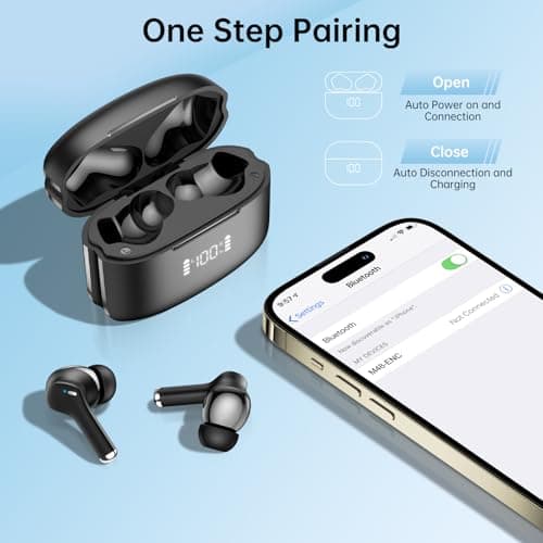 Ankriyul Wireless Earbuds, True Wireless Bluetooth Headphones with Deep Bass Stereo, Ear Buds with LED Power Display, in-Ear Earphones with Mic for iPhone/Android/iPad, Black