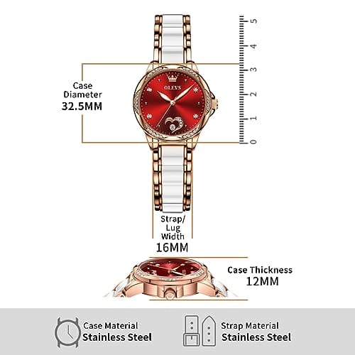 OLEVS Automatic Watch for Women Luxury Diamond Rose Gold Ladies Self Winding Mechanical Ceramic Wrist Watch Love Heart Date
