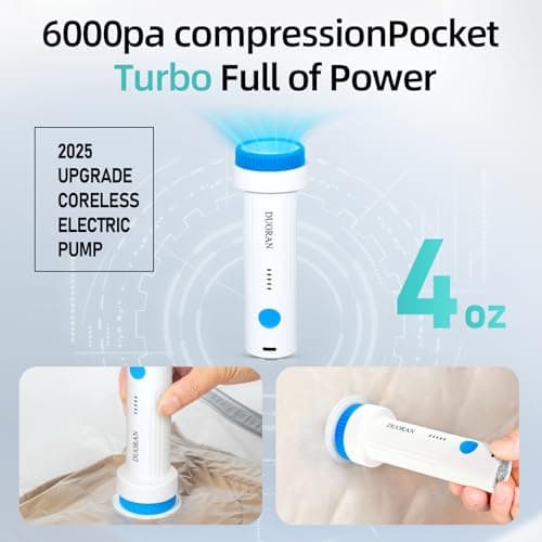 Cordless Electric Vacuum Pump for Vacuum Storage Bags Travel Air Pump, Portable USB Rechargeable Seal & Compression Bag Pump for Clothes, Blankets & Bedding (Storage Bags Not Included)