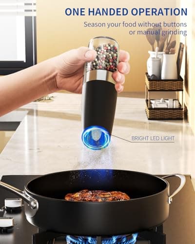 CIRCLE JOY Gravity Electric Salt and Pepper Grinder Set Automatic Salt and Pepper Grinder Set with LED Light, Battery Operated, Adjustable Coarseness, Large Capacity, for Home Kitchen BBQ, Black B0DFY5TNFX