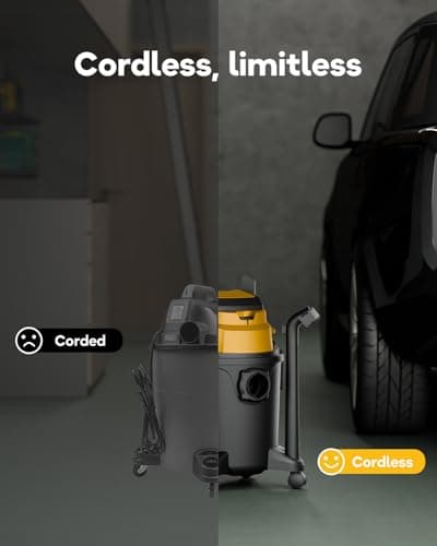 DeForce Cordless Shop Wet Dry Vacuums for DeWalt 20V Max Battery, 5.2-Gallon Portable Shop Vac, 17000Pa with Hose Nozzles HEPA Filters Wheels for Home Projects & Renovations, Mustard(No Battery)